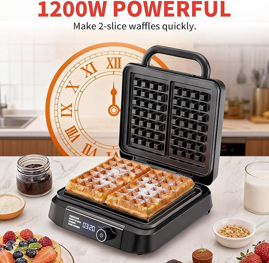 Waffle Maker, 1400W Belgian Waffle Maker, Dual Rectangular Thick Waffle Iron, 7-Level Browning LED Panel, Nonstick Plates, Anti-spill Design, Audible Ready Beep, Easy Cleanup, Stainless Steel
