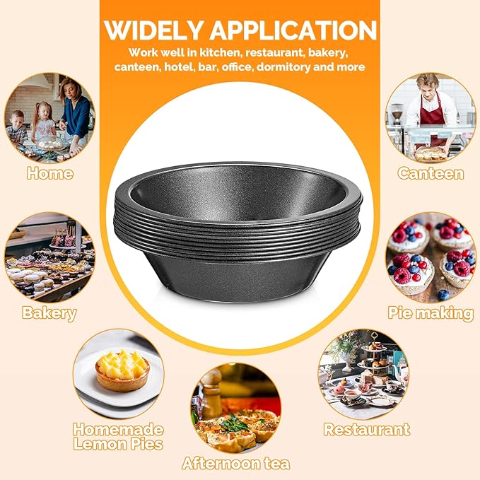 Gandeer 8 Pcs mini pie tins Pie Pan Dish for Baking Carbon Steel Pizza Nonstick Plate Bakeware Set Oven Air Fryer Cake Bread Meat (4 Inch,Black)