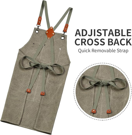 ZOMAO Cotton Canvas Cross Back Apron for Men and Women,Chef Apron With Adjustable Strap and Large Pockets,Kitchen Cooking Baking Bib Heavy Duty Work Apron