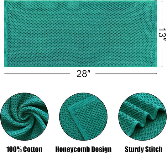 Kitinjoy 100% Cotton Waffle Weave Kitchen Towels, 4-Pack Super Soft and Absorbent Dish Towels for Drying Dishes, Kitchen Hand Towels, 13 in x 28 in, Teal