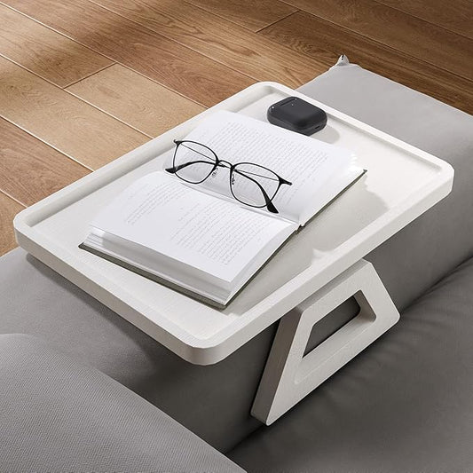 Couch Arm Tray,Bamboo Folding Sofa Tray,Sofa Armrest Trays Clip-On Couch Desk for Drinks,Snacks,Phone,Remote Control(White)