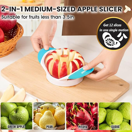 SCHVUBENR 3.5 Inch Apple Slicer with 12 Sharp Blades - Professional Apple Cutter - Stainless Steel Apple Corer - Super Sharp Apple Slicer and Corer - Slice Apple with Ease(Blue)