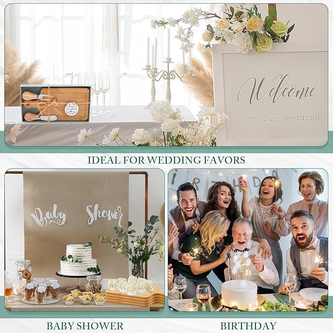 Ziliny 12 Set Bridal Baby Shower Cheese Prizes Wooden Square Board Gift Set Knives Forks Thank You Tags with Box for Guests for Valentines Bridal Baby Shower Housewarming Gifts (Bamboo Color)