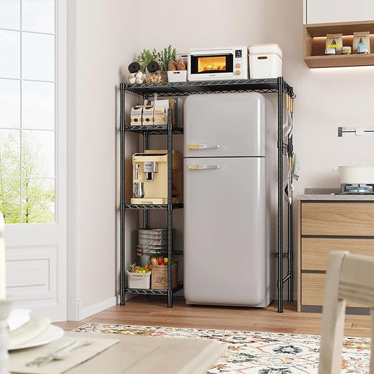 REIBII Mini Fridge Stand Small Refrigerator Storage Shelves,4 Tier Space-Saving Coffee Bar Cabinet, Adjustable Utility Microwave Stand Storage,Shelf for Dorm Kitchen Living Room,38.1Wx18.11Dx52.36H