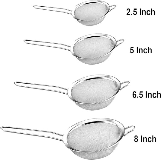 YBM HOME Fine Mesh Strainers Set, Stainless Steel Colanders Sieve with Handle for Rinsing Grains, Beans, Rice and Fruits