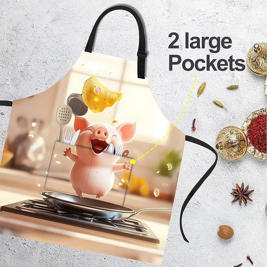 Funny Cat Apron with 2 Pockets Waterproof for Men Women Kitchen Garden Decor