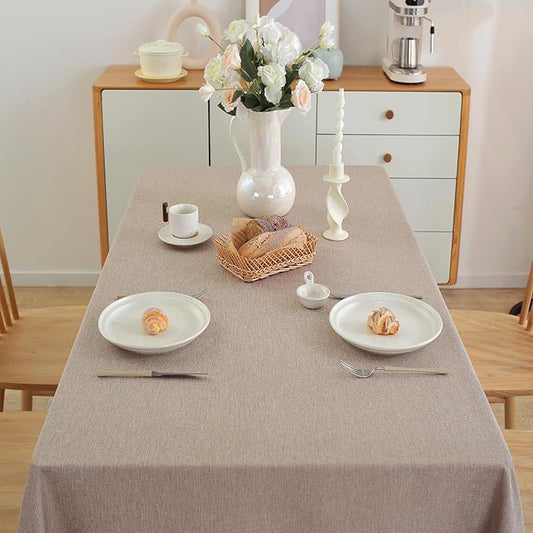 Alsoo Rectangle Tablecloth 60×106 Inch Linen Waterproof Stain Resistant Table Cloths Wrinkle Free Wipeable Table Cover for Dining/Party/Buffet/Wedding/Kitchen, Anti-Shrink Washable, Light Brown