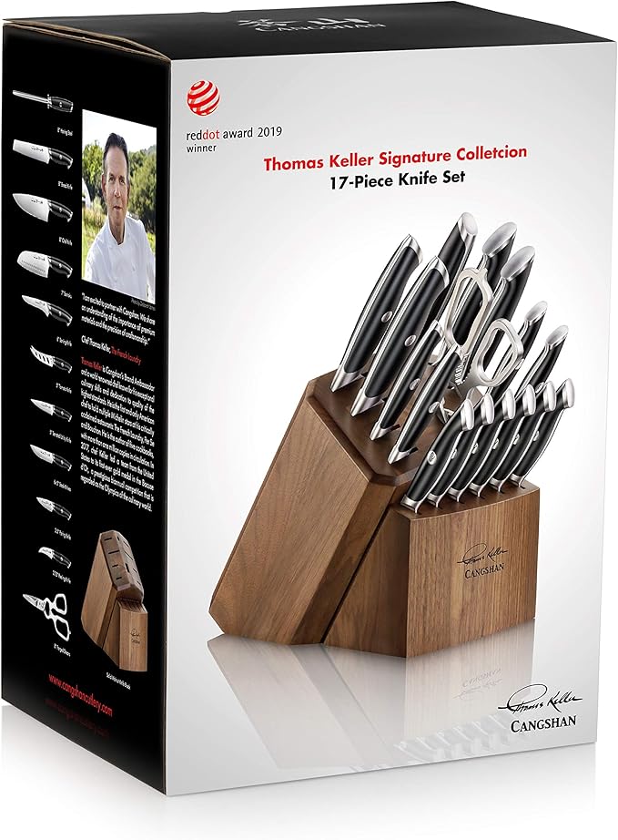 Cangshan Thomas Keller Signature Collection Swedish Powder Steel Forged, 17-Piece Knife Block Set, Walnut, Black