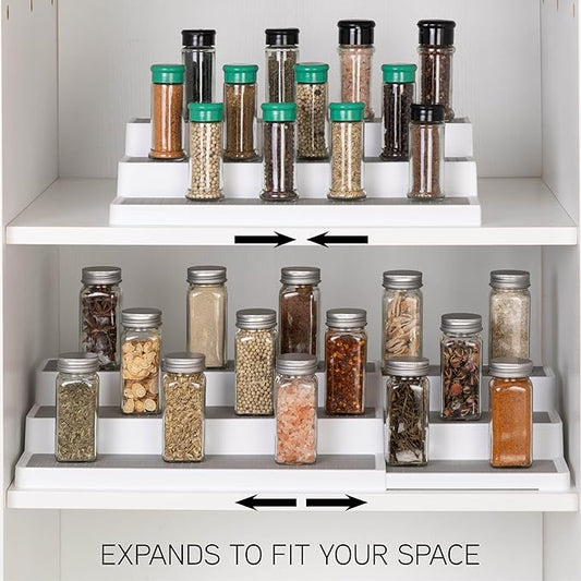 SIMPLEMADE 3-Tier Spice Rack Organizer - Versatile Storage Shelf for Kitchen, Bathroom, Bedroom & Office, Set of 2, Expandable White