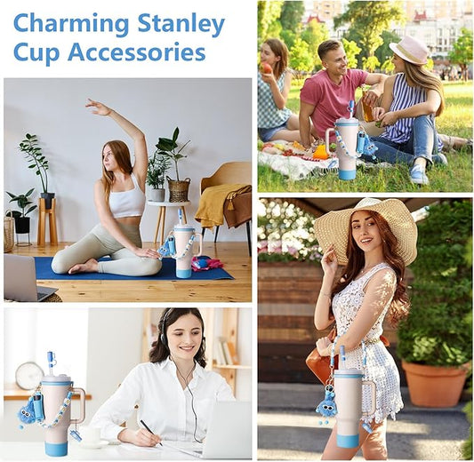 Stanley Cup Accessories Set I Water Bottle Handle Strap, Silicone Cup Boot, Lipstick Holder, Keychain Charms & Handle Charms,Straw Topper Accessories for Stanley Cups 40oz/30oz