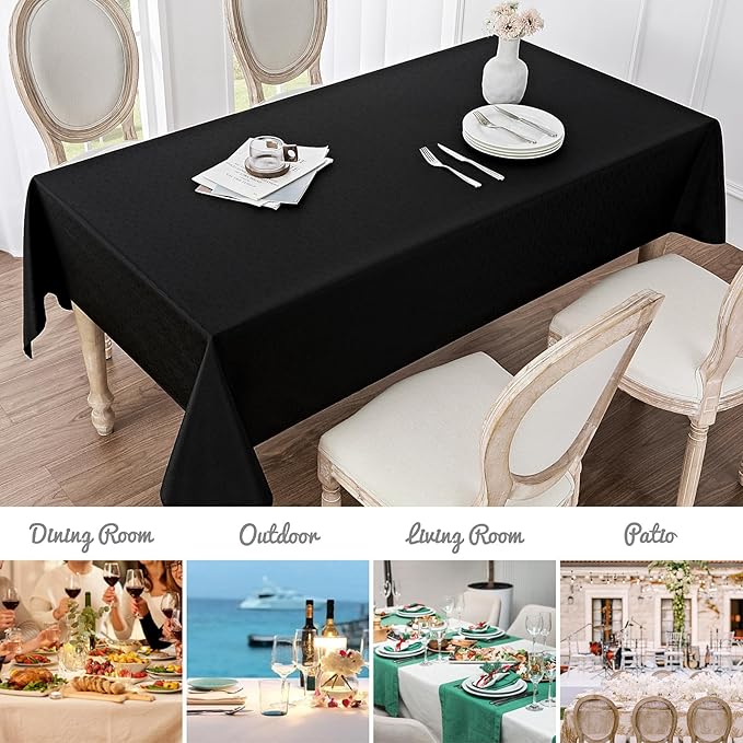 2 Pack Rectangle Tablecloth, 60x104 inch, Water Resistant Wrinkle Free Linen Textured Table Cloth Washable, Decorative Fabric Table Cover for Dining, Party and Camping, Black
