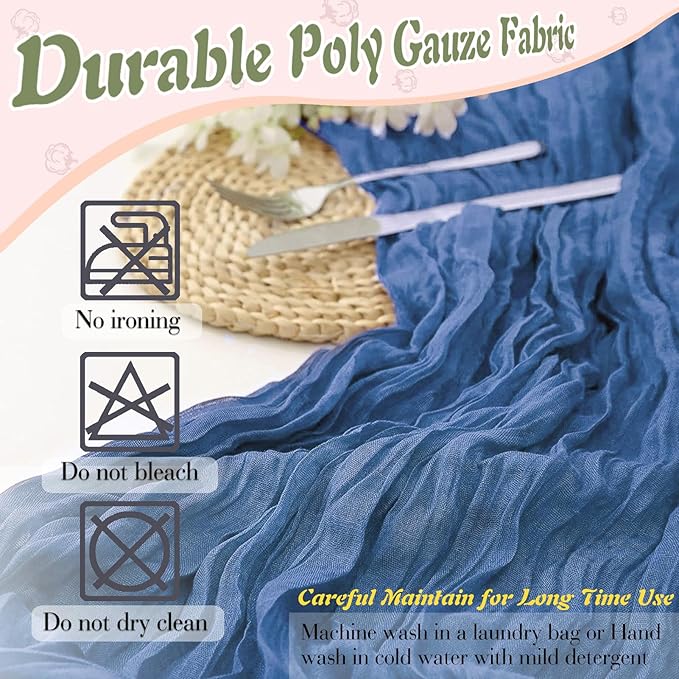 Royal Blue Cheesecloth Table Runner 2 Pack 35" Boho Gauze Table Runner 120 inches Long Runner Rustic Sheer Fabric Bulk for Baby Shower Wedding Bridal Birthday Party Table Decorations