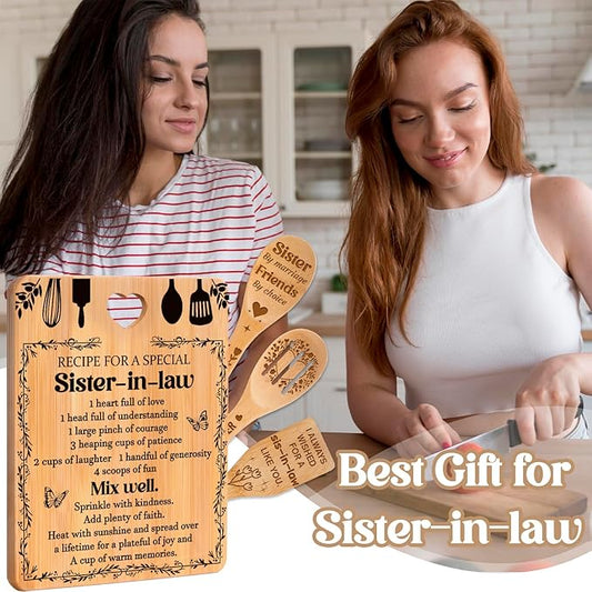 Gifts for Sister in Law - "Recipe for a Special Sister-in-Law", Sister in Law Birthday Gifts Engraved Bamboo-Made Cutting Board Set, Sister in Law Birthday Gifts.