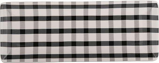 Bico Plaid Check Black and White Ceramic 14 inch Rectangular Serving Platter, Set of 2, for Serving Salad, Pasta, Cheese, Ham, Appetizer, Microwave & Dishwasher Safe