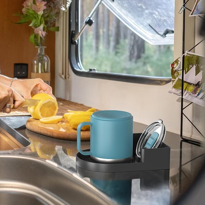 NiHome Silicone Water Bottle Drying Rack Compatible with Stanley Tumblers 20-40oz, Mugs, Wine Glasses, Compact Portable Cup Dryer Stand with Anti-Slip Base for Countertops, RVs & Travel (Black)