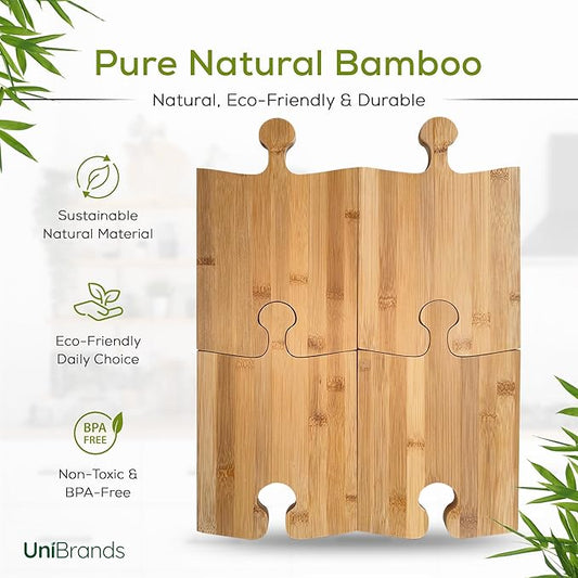 UniBrands 4pcs Bamboo Cutting Board Set with Stand | Natural Eco-Friendly Cutting Boards for Kitchen, Charcuterie Boards, Wooden Chopping Boards, Serving Tray, Wood Cutting Boards | Cocina