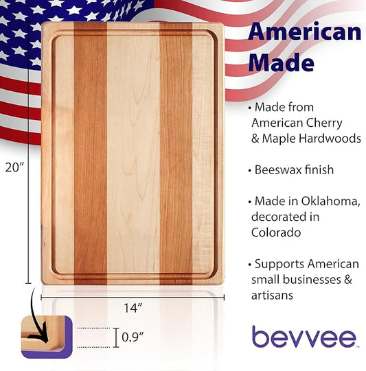 Maple and Cherry Wood Cutting Board - American Made in USA - Unique Kitchen Gifts - Large 14 x 20 inch