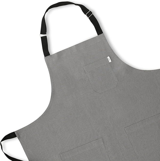 Solino Home Linen Bib Apron for Men & Women - 33 x 30 Inch Kitchen Apron with Front Pockets - Handcrafted from European Flax