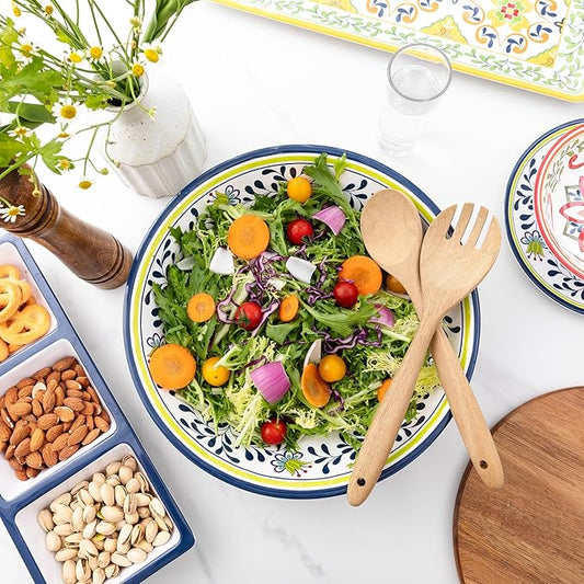 Talavera Melamine Large Serving Bowl, 13.75" x 2.75" Mixing, Pasta Serving Bowls set of 2,100% Melamine Soup Bowl Salad Bowl Fruit Bowls,Lightweight and Unbreakable…