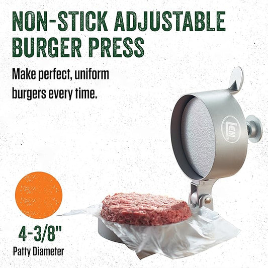 LEM Products Adjustable Burger Press, Non-Stick, Heavy-Duty Aluminum