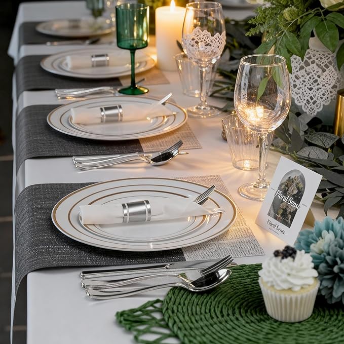 400PCS Pre Rolled Silver Plastic Silverware Sets, Heavy Duty Silver Cutlery, Include 100 Pack Wrapped Disposable Utensils with Napkins for Parties and Weddings