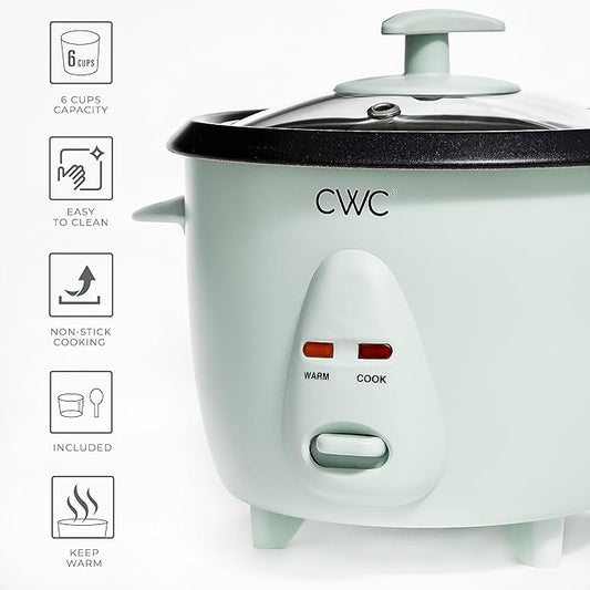 COOK WITH COLOR 6 Cup Rice Cooker 300W - Effortless Cooking and Perfectly, Cooks 3 Cups of Raw Rice for 6 Cups of Cooked Rice, Sage