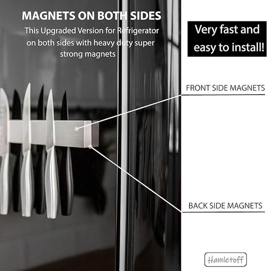 Premium Magnetic Knife Holder for Refrigerator – 16 Inch Professional Double Sided Magnetic Knife Strip for Fridge - Stainless Steel Magnetic Knife Holder for Wall Self Adhesive