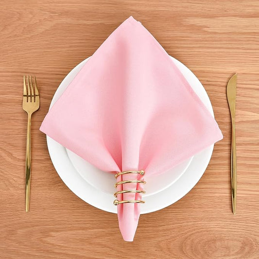 Wolkemer Set of 4 Pink Cloth Napkins 17 x 17 Inches Solid Washable Polyester Dinner Napkins with Hemmed Edges for Dinners Parties Weddings Banquets Events Table Decoration