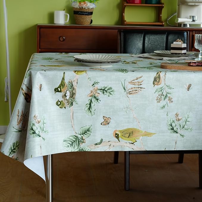 Rectangle Table Cloth,100% Waterproof Tablecloth Oil Proof Spill Proof Vinyl Table Cloth, Wipe Clean Plastic Table Cover for Dining, Camping, Indoor and Outdoor 54" x 84",Magpie