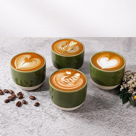 Ceramic Espresso Cups Set, Espresso Coffee Mugs, Special Glazed Demitasse Cups Expresso Coffee Cup for Espresso Machine (Jade Green)