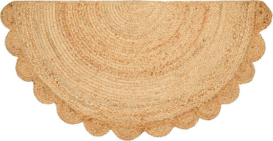 Savi Home Half Hand Woven Area Rug Braided Jute Scalloped Border, Decor Collection Classic Quality Made for Living Room, Kitchen, 22x42 - Natural
