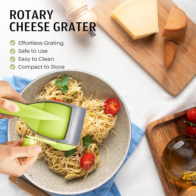 Cheese Grater with Handle, Kitchen Parmesan Cheese Grater with 2 Stainless Steel Drums, Rotary Cheese Graters Handheld for Grating and Shredding Hard Cheese, Chocolate