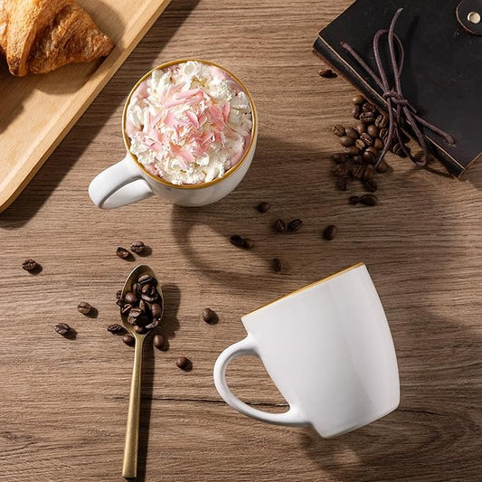 GBHOME Ceramic Coffee Mugs Set of 6, 12oz Stoneware Coffee Mugs Set For Dad Mom Women MEN, Light Weight Ceramic Coffee Cups for Latte/Tea/Beer/Hot Cocoa, Dishwasher & Microwave Safe-Pearl White