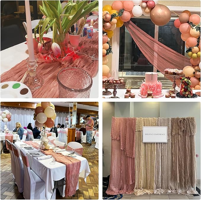 10 Pack Dusty Blush Cheesecloth Table Runner 6FT Boho Gauze Fabric Table Runner Vintage Rustic Sheer Runners for Wedding Party Bridal Baby Shower Long Table Decorations