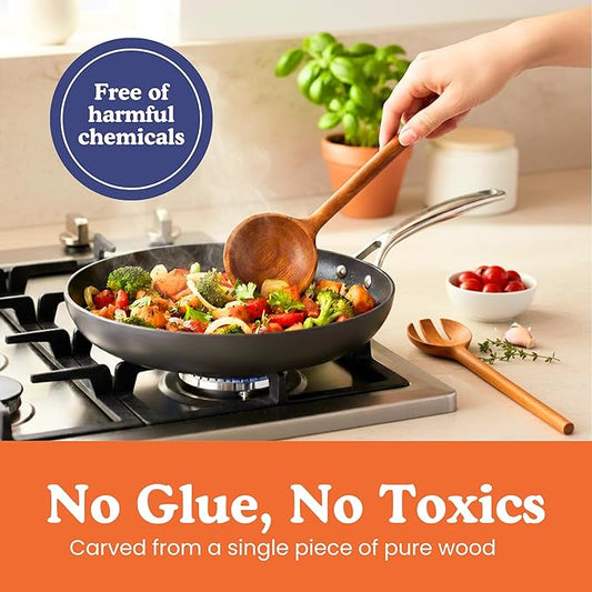 Non-Toxic Wooden Spoons for Cooking– 7-Piece Kitchen Utensils Set, Glue-Free & One-Piece Cooking Utensils, Natural Wooden Utensil Set with Plant-Based Finish, Free of Forever Chemicals
