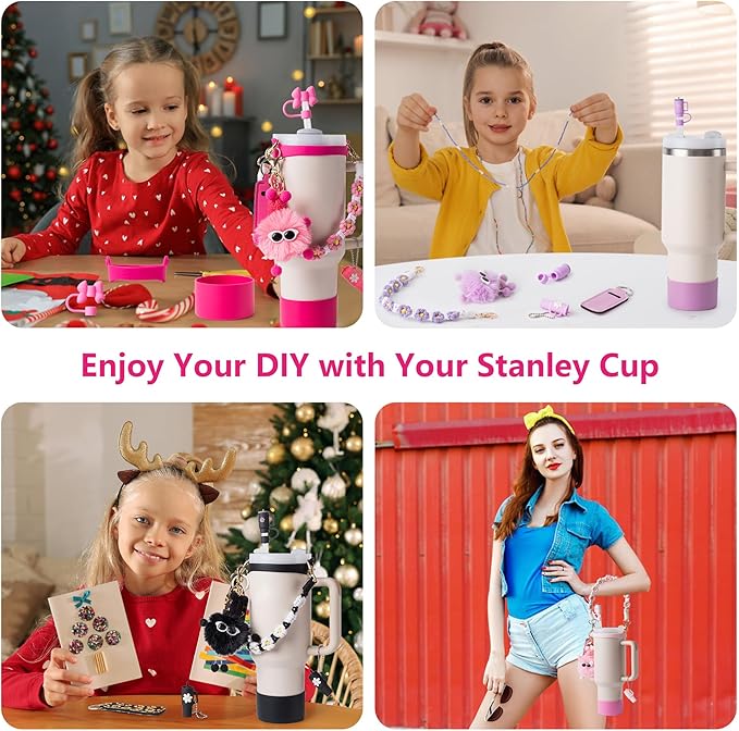 Stanley Cup Accessories Set I Water Bottle Handle Strap, Silicone Cup Boot, Lipstick Holder, Keychain Charms & Handle Charms,Straw Topper Accessories for Stanley Cups 40oz/30oz