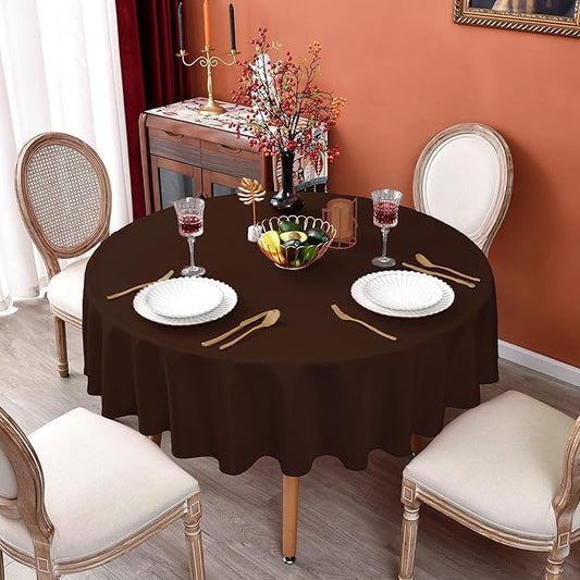 MEANMOY Brown 210 GSM Water & Stain Resistant Round Tablecloth for Circle Table - Solid 70 Inch Table Cloth Cover in Wrinkle Free Durable Washable Polyester Fabric for Wedding, Party, Banquet
