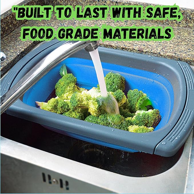 Collapsible Colander Set,Premium Food Grade Silicone Folding Strainers with Handles Space Saving Colanders for Draining Pasta,Vegetables & Fruits,Ideal for Kitchen & Travel (1pc(blue))