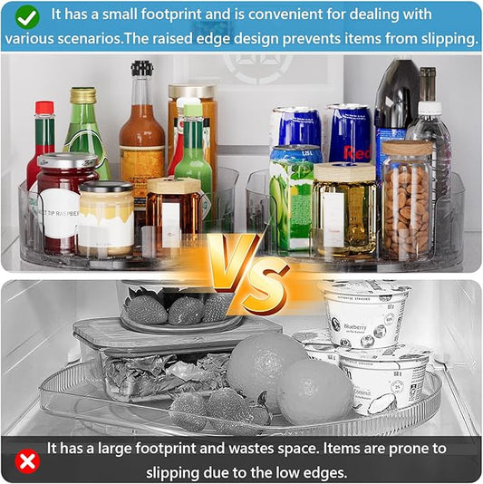 Lazy Susan Turntable Organiser for Fridge, 360°Rotating Spice Racks for Kitchen Cabinet, Fridge and Pantry Organizer, 33 X 7.5cmClear PET Revolving Condiment Holder