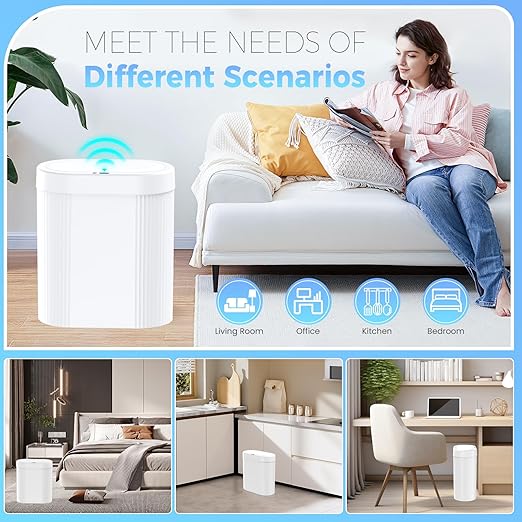 3 Pack 5 Gallon Bathroom Trash Can with Lid, Automatic Motion Sensor White Trash Can, Touchless Slim Waterproof Garbage Bin for Kitchen, Bedroom, Office, and Bathroom