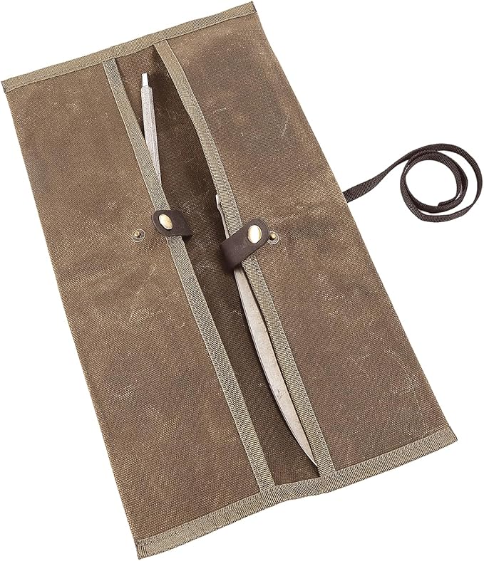 Double Knife Roll for Chefs,Waxed Canvas Vertical Knife Storage Case,Travel Carry-On Roll Bag,Rectangular Protector Sheath Pouch Organizer for Chef Kitchen Cutlery Knives Accessories,Cooking Tool