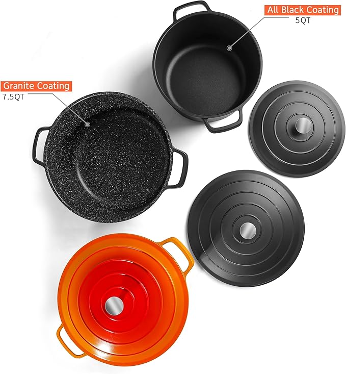 INSETFY Nonstick Dutch Oven Pot with Lid-5 QT Cast Aluminum Oven Pot with Two Handles Lightweight for Bread Baking Braising and Roasting(Black)