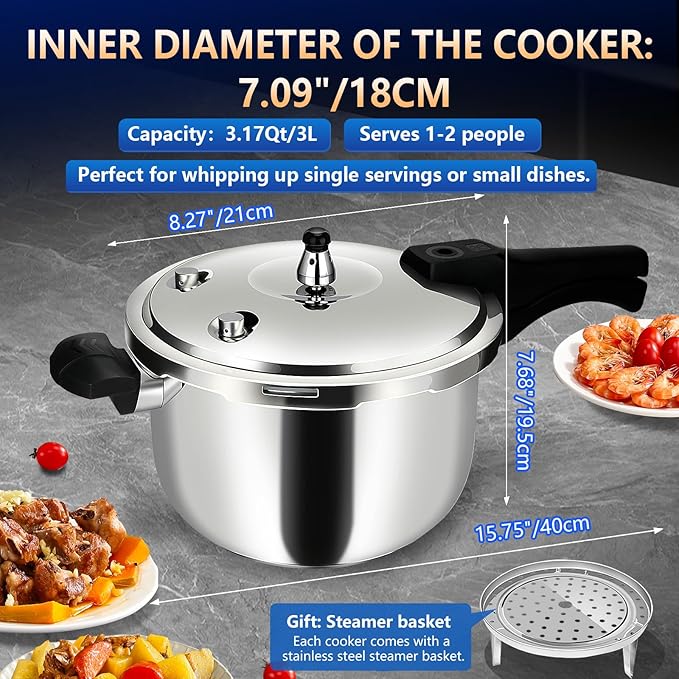 3.5qt Stainless Steel Pressure Cooker, All Stovetops Induction Compatible Thickened Pressure Cooker with Spring pressure cooker small olla de presion mini 3+ quart