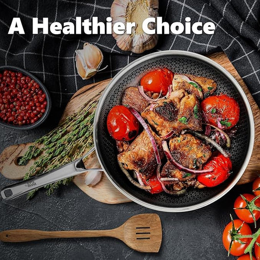 OATOFP Non Stick Frying Pans Set with 2 Lid, Hybrid Skillet Set Nonstick (8+10+12inch), Pans for cooking, PFOA Free Stainless Steel Kitchen set, Dishwasher and Oven-Safe Cookware Sets