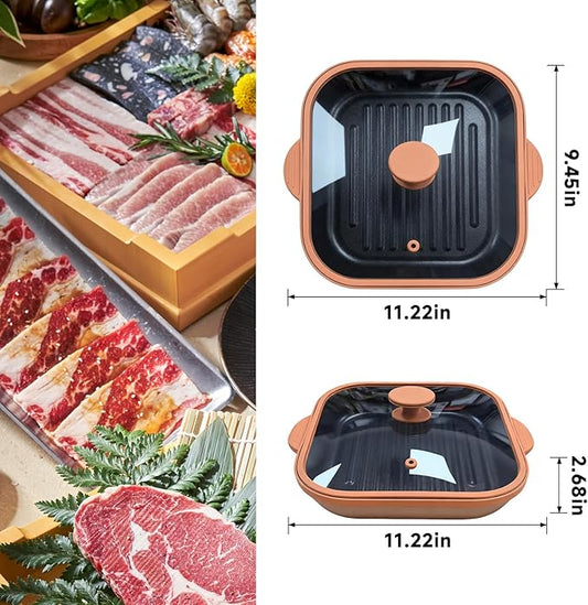 Microwave Grill Pan With Cover, Microwave Bacon Cooker, Portable Microwave Cookware For Grill Meat, Sandwich & Vegetable Dishwasher Safe (Square-Beige-Glass Lid)