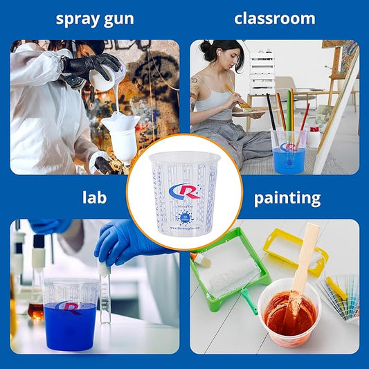 Paint Mixing Cup 20 Ounce, Accurate Measurements in Ratios and OZ. and ML, 100PCS Plastic Graduated Measuring Cups with 12PCS Lids for Paint, Resin, Epoxy, Acrylic, Pigments, Art