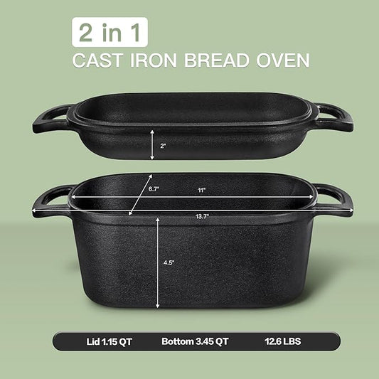 YAGONTE 4.6 Quart Oval Dutch Oven for Bread Baking, Bread Oven for Sourdough, Cast Iron Bread Loaf Pan for Homemade Bread
