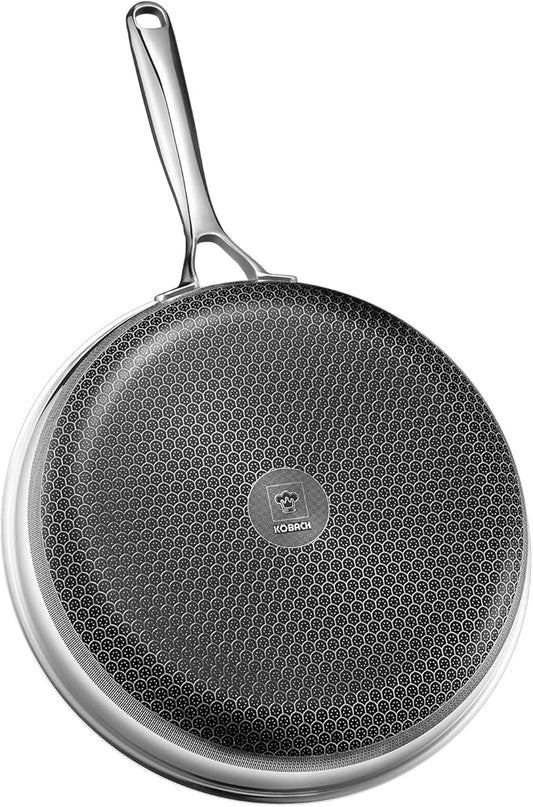 KOBACH 12in Nonstick Frying Pan - Stainless Steel Skillet, Dishwasher & Oven Safe, Compatible with Induction & Gas Stoves, Non-Toxic & Easy to Clean