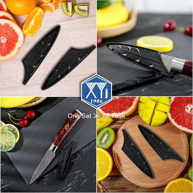 XYJ 2pcs/set Safety Knife Covers Sleeves Knives Edge Guard, Universal Knife Sheath, Fruit, Utility, Paring Knife Case Black (For 3.5'' Paring Knife)