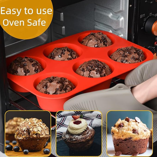 Jumbo Muffin Pan, 3.5 Inch Large Muffin Pan 6 Cup Silicone Jumbo Cupcake Tin for Baking Food Grade Silicone Non Stick